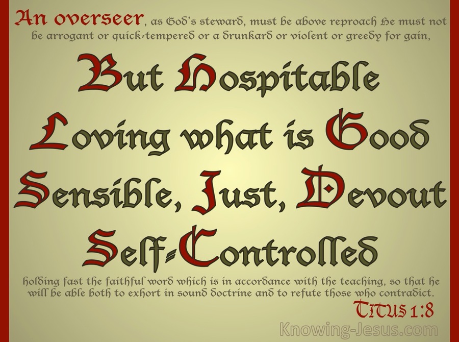 Titus 1:8 An Overseer Must Be Hospitable (red) 